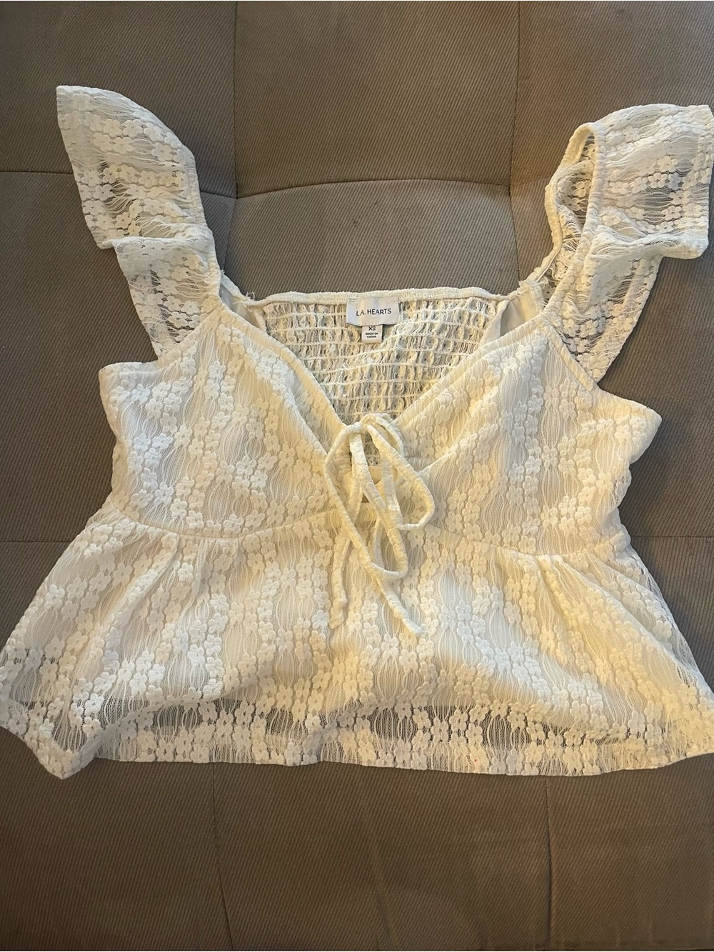 La Hearts White Lace Smocked Peplum Cami